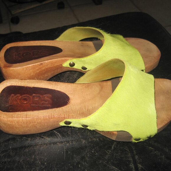 Michael Kors Lime Green Mules Wooden Clog Sandals - Size 8 - Picture 6 of 9